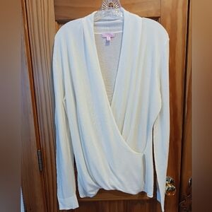 Lilly Pulitzer Faux-wrap Winter White Long Sleeved Sweater XL NWOT